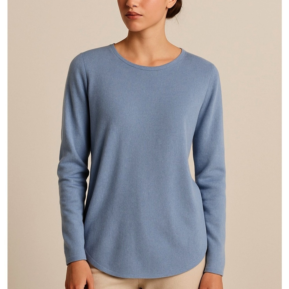 Max Studio 100% Merino‎ Wool Sweater Top Women's L Blue Long Sleeve Lightweight